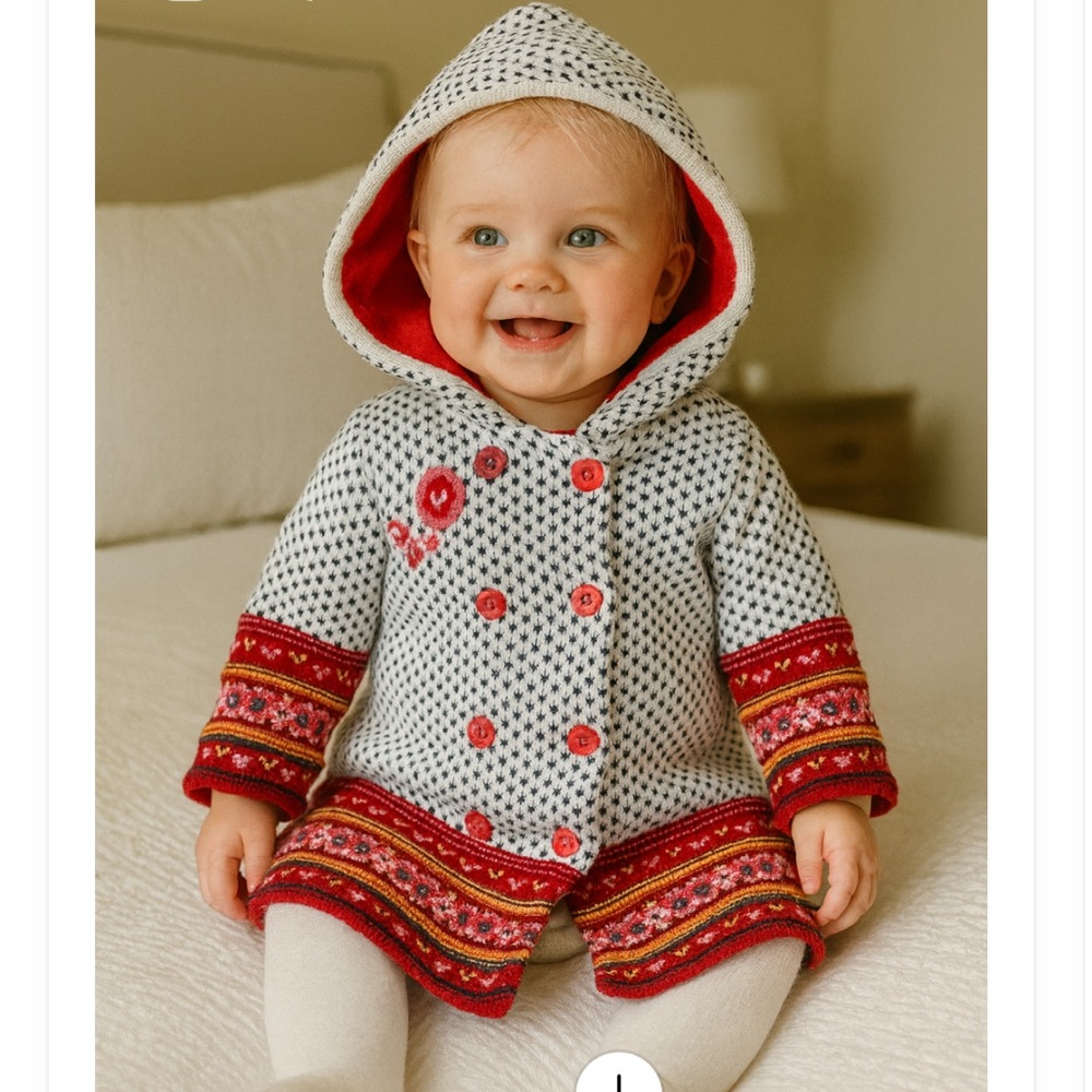 🔥CATIMINI 🔥Baby FAIR ISLE girl hoodied fleece lined coat size 9 mo price firm!